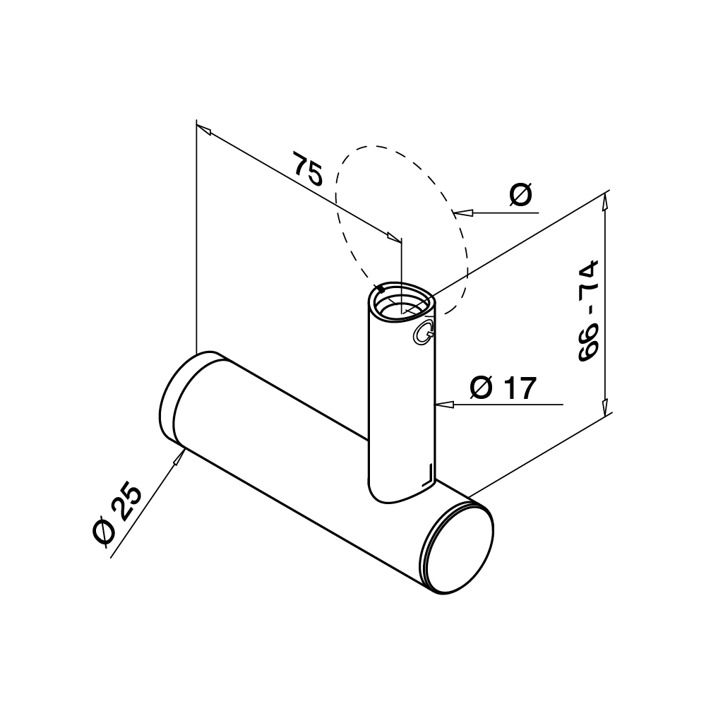 Adjustable handrail bracket for tube, flat, MOD 0147, 304