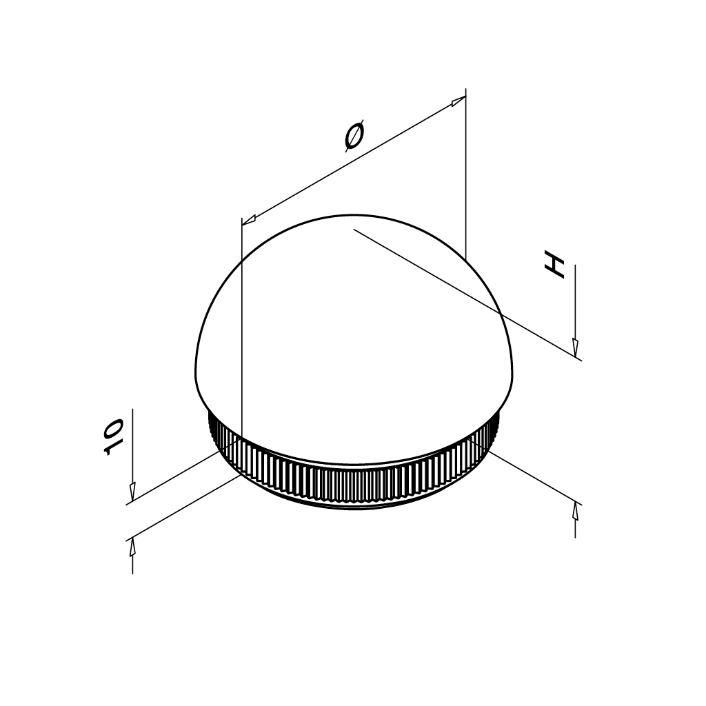 Domed end cap for tube, Easy Hit, Q-line, MOD 5730, 304
